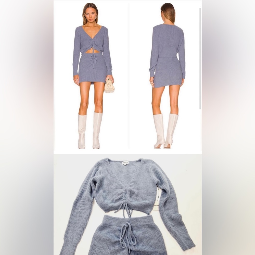 Revolve Superdown light blue knit sweater skirt set